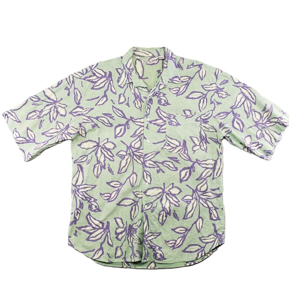 Vintage Bugle Boy Hawaiian Shirt Mens XL Reverse Print Lime Green 90s‎ 00s